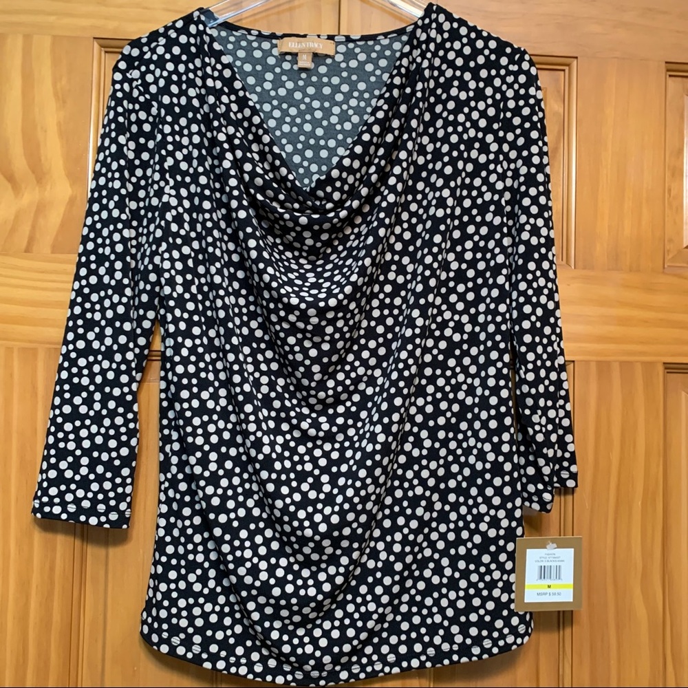 Ellen Tracy Black/White Polka Dot Top NWT